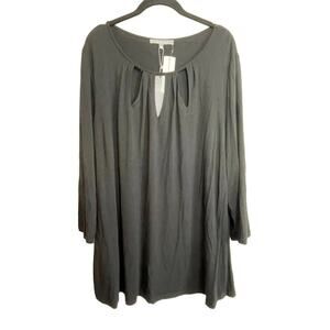 NWT  Daniel Rainn 3Q Neck Cutout Detail Knit Top Black Size 2X Dolman 3/4 Sleeve